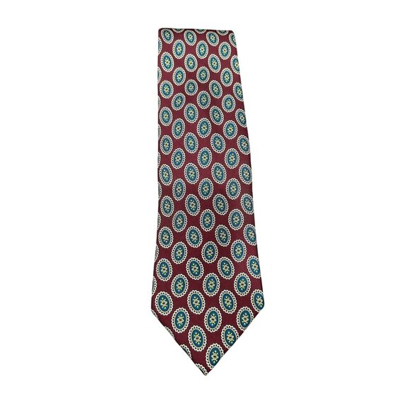 Brooks Brothers Makers Classic Burgundy Silk Tie With Medallion Pattern - Picture 1 of 7